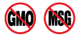 Two stamped graphics stating No GMO and No MSG
