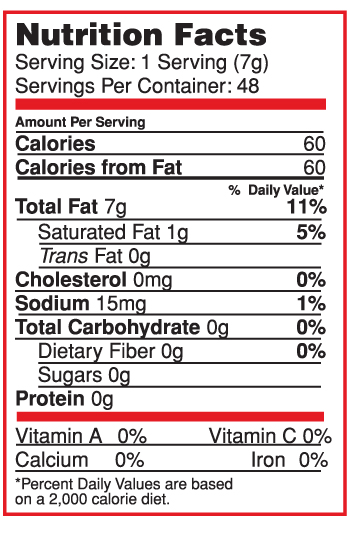 Nutrition Facts Label for Canary Island Garlic & Herb Hot Splash